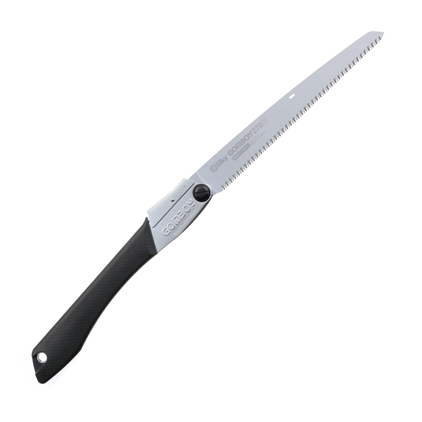 Silky Gomboy 270 mm salokāmais zāģis – japāņu rokas zāģis ar 10 zobiem uz 30 mm, hromētu asmeni un gumijas rokturi precīzai griešanai ārtelpās, kempingā, dārzā un amatniecības projektos