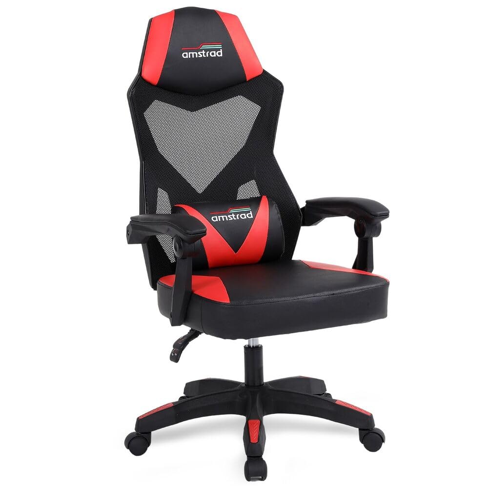 AMS GAMING GAMING02-RED gaming krēsls, sieta biroja krēsls, melns-sarkans, noliecams līdz 135°, maks. 130 kg