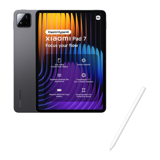 19. Xiaomi Pad 7 planšetdators+Pildspalva, 11.2 collu, 8+128GB, pelēks, 3.2K 144Hz ekrāns, Snapdragon 7+ Gen 3, 8850mAh akumulators, 45W TurboCharge, HyperAI, Quad skaļruņi, bezšuvju darbvirsmas līdzīga pieredze