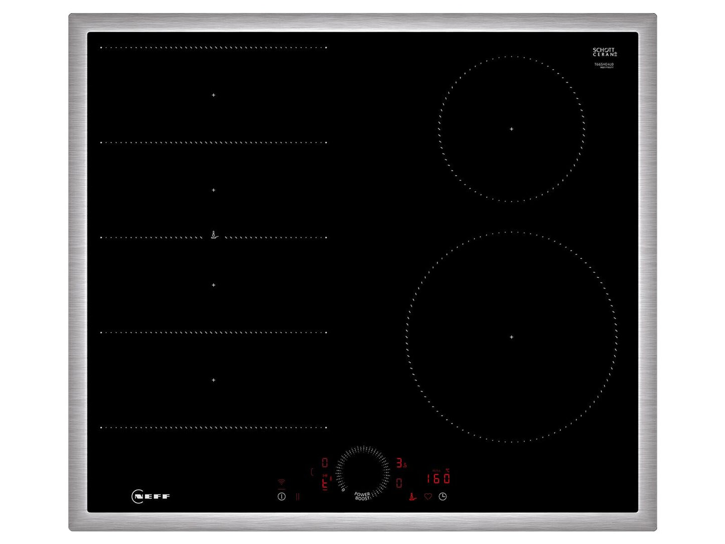 NEFF T66SHE4L0, N 70, indukcijas plīts virsma, autonomā stikla keramikas plīts virsma 60 cm plata, Twist Touch, Flex Induction, Home Connect, Smart Hood Automatic, uzstādāma, melna