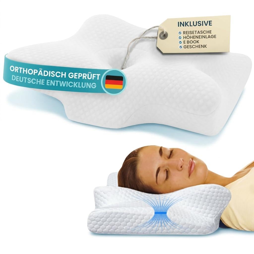 Ortopēdisks 4D galvas spilvens fitkissen® - kakla spilvens pret kakla sāpēm, pretkrākšanas atmiņas putu spilvens, muguras, vēdera un sānu gulētājiem, Vācijas izstrādājums, regulējams augstums