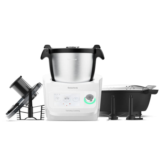 Taurus Trending Cooking daudzfunkcionāla virtuves ierīce ar Wi-Fi, 1600 W, skārienekrāns, 28 funkcijas, 8 programmas, 120 °C, iebūvēts svars, 3,5 l bļoda, visi piederumi, receptes grāmata