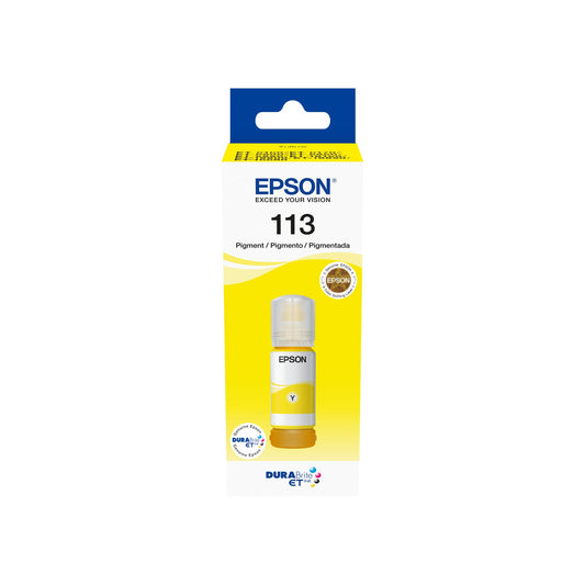 Epson EcoTank 113 - Yellow pigment ink bottle for high-quality printing and cost-effective refills.