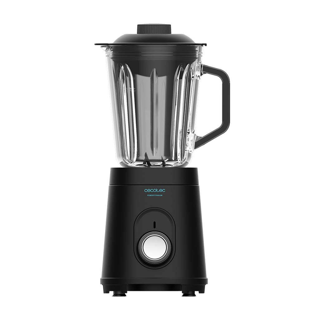 Cecotec Power Black Titanium 1000 Blender - 1000W, stainless steel body, 6-blade with black titanium coating, 1.5L glass jar, 5 speeds.