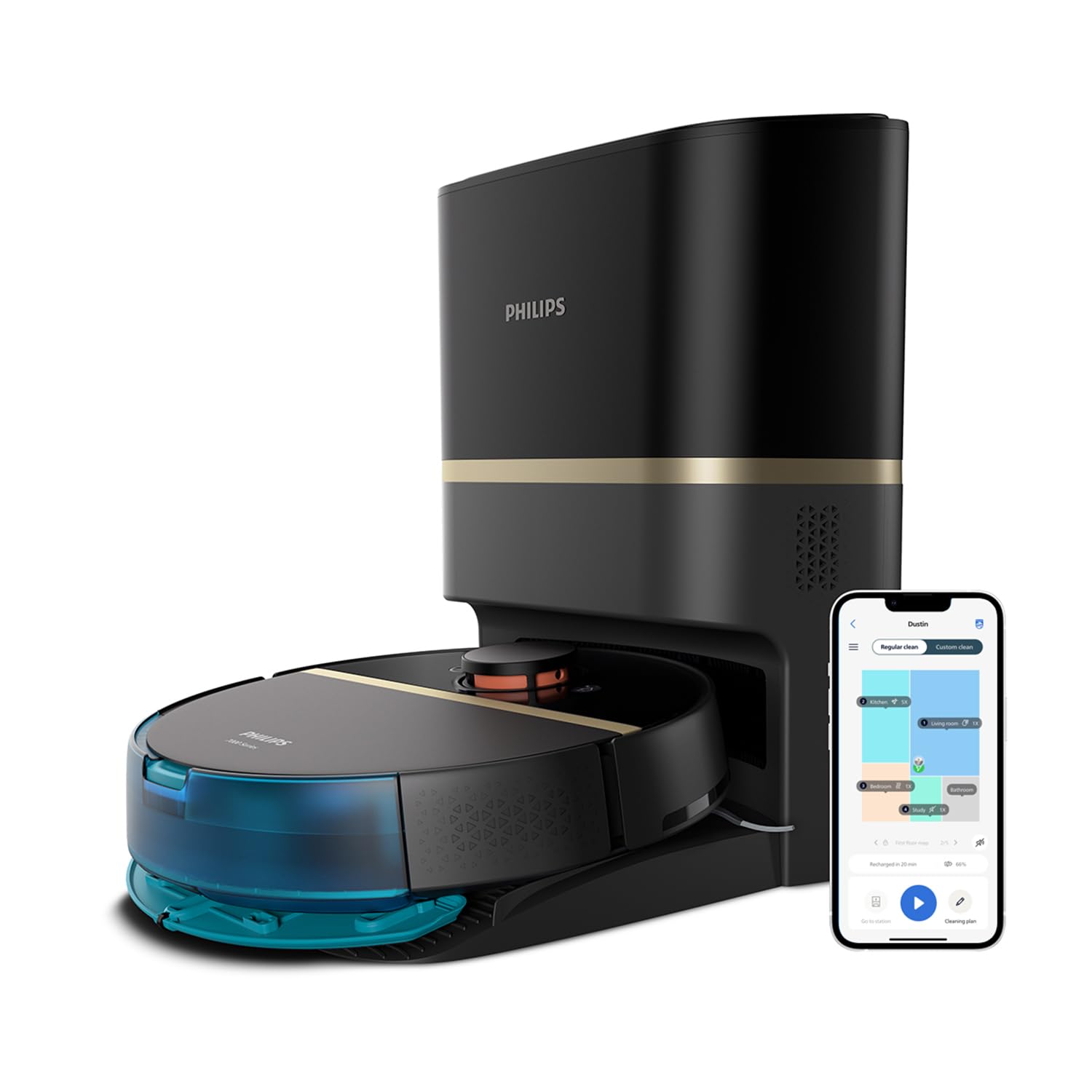 Philips Homerun 7000 putekļu un mazgāšanas robots - 5000 Pa sūkšanas jauda, 360° LiDAR, 180 min darbības laiks, melns