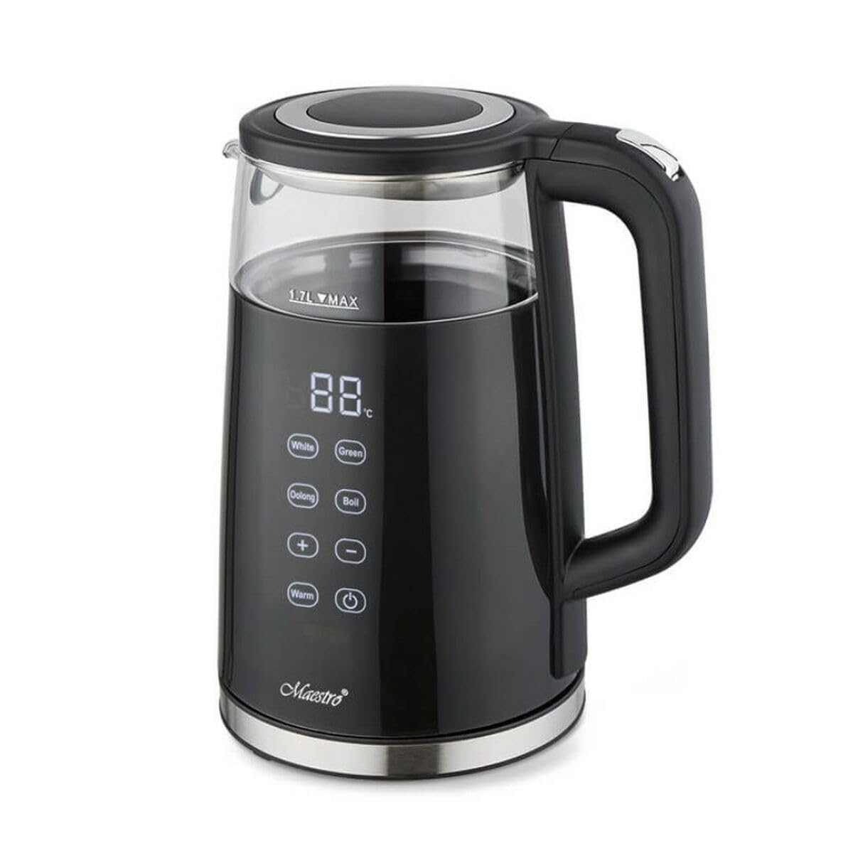 Feel Maestro tējkanna MR-049 - melna, caurspīdīga, borosilikāta stikls, 2200 W, 1,7 l jaudīga tējkanna.