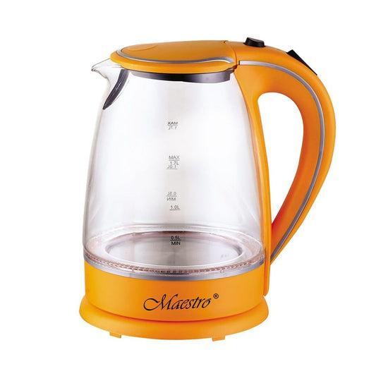 Feel Maestro tējkanna MR-064 - oranža caurspīdīga stikla, 2000 W, 1,7 l tilpums, ātra vārīšana.
