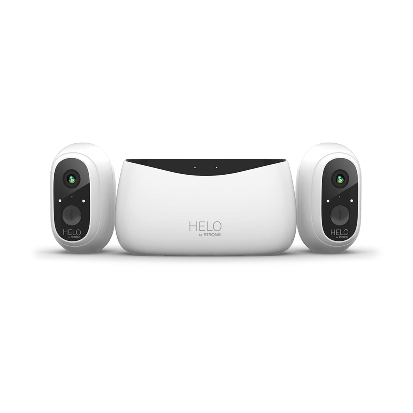 Spēcīga HELO uzraudzības kamera FHD 1080P kameras komplekts ar bāzes staciju, 2 bezvadu drošības āra kamerām ar nakts redzamības funkciju, kustības noteikšanu, lietotnes kontroli, akumulatora darbības laiku 180 dienas, balta.