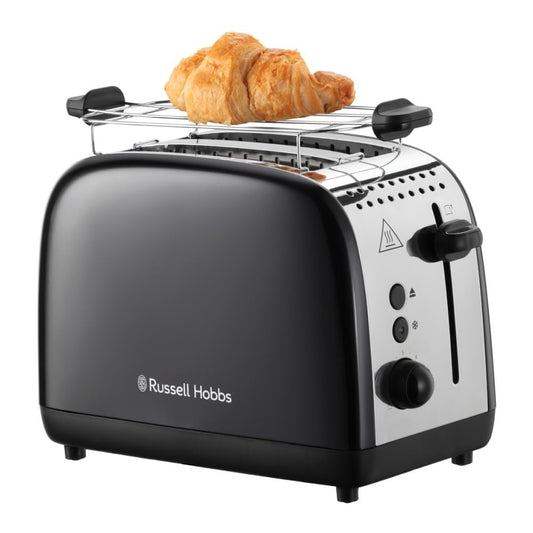 Russell Hobbs tosteris [2 šķēlēm] Colours Plus nerūsējošais tērauds melns (papildu platās tosta atveres, ieskaitot maizes uzgaļa piederumu, 6 brūnināšanas līmeņi + atkausēšanas funkcija, Lift & Look funkcija, 1600W) 26550-56