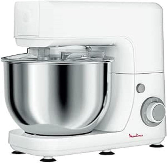Moulinex virtuves mašīna, būtiska daudzfunkcionāla virtuves mašīna, 800 W, 6 ātrumu līmeņi, nerūsējošā tērauda bļoda, 4,8 l, kompaktā dizaina cepšanas komplekts, ziloņkaula krāsā.