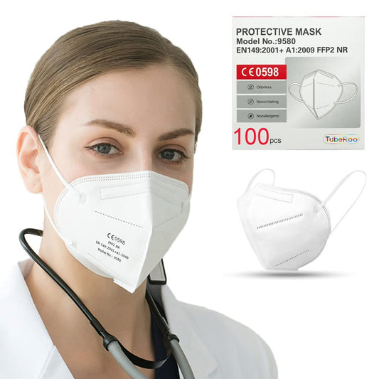 FFP2 maska TubeRoo 100 gab., CE sertificēta, pārbaudīta 5 slāņu respiratora maska, aizsargmaska, putekļu maska