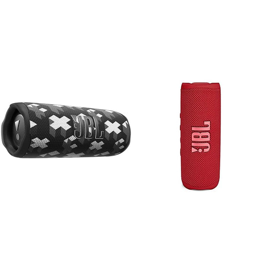 JBL x Martin Garrix Flip 6 Bluetooth skaļrunis for Cool Grey un Flip 6 Bluetooth skaļrunis sarkanā krāsā – ūdensizturīgs, portatīvs skaļrunis