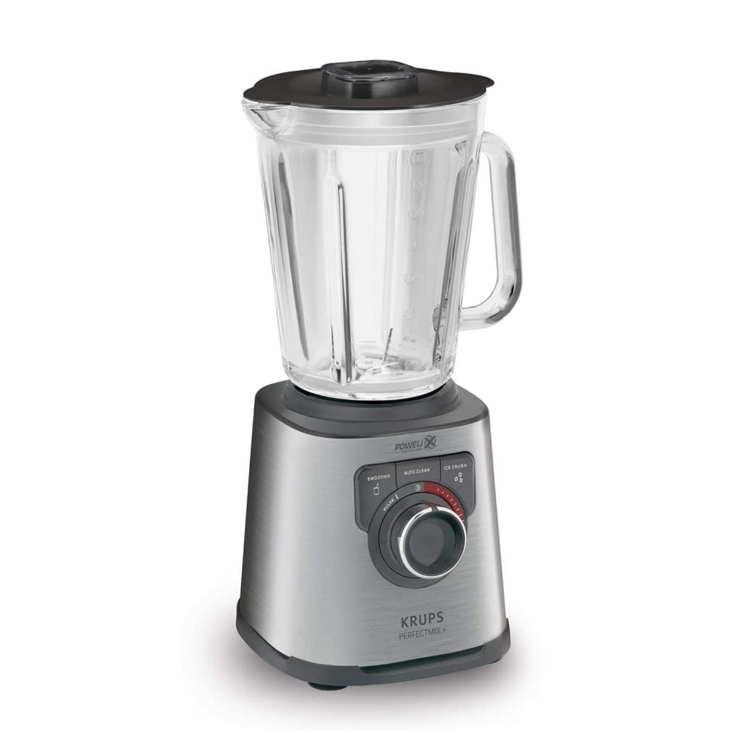 Krups KB403D Perfectmix - 1,200W blender, 2L glass jar, 28,000 RPM, 3 presets, Powelix technology, stainless steel, dark gray