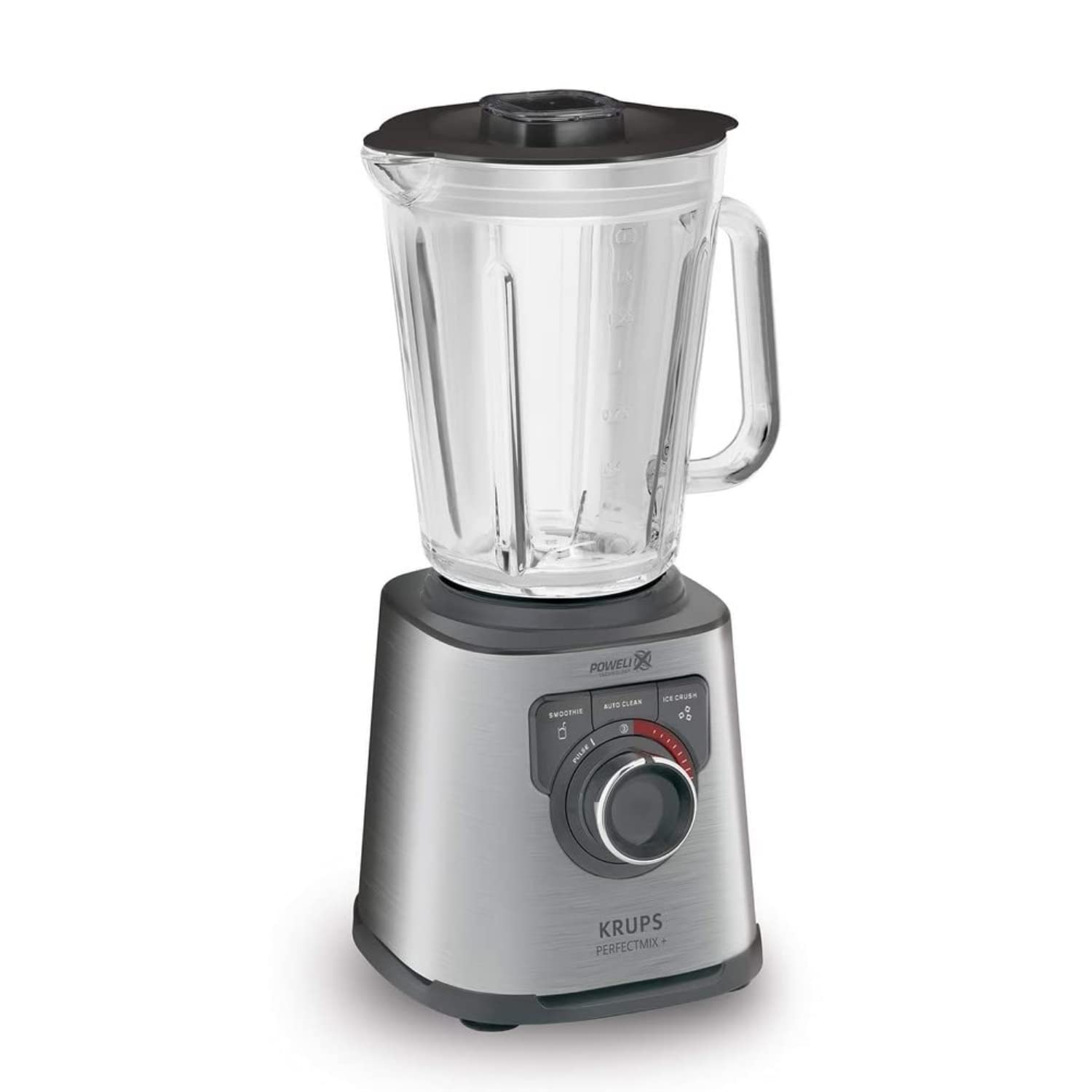 Krups KB403D Perfectmix - 1,200W blender, 2L glass jar, 28,000 RPM, 3 presets, Powelix technology, stainless steel, dark gray