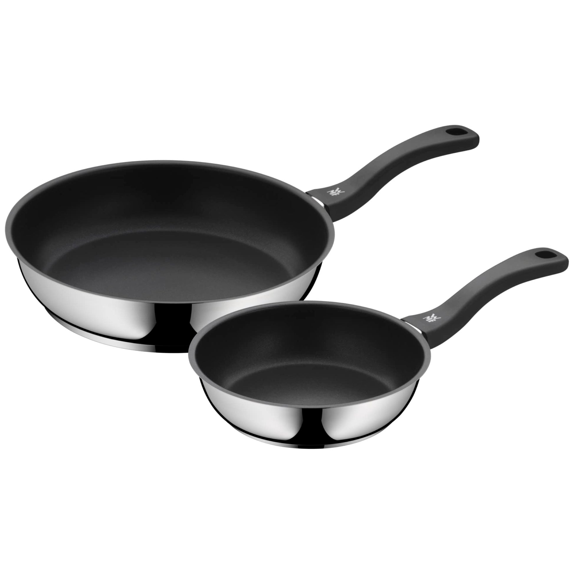 WMF Devil Pannas komplekts - 28 cm un 20 cm cepšanas pannas, indukcijai, Cromargan nerūsējošais tērauds, plastmasas rokturis