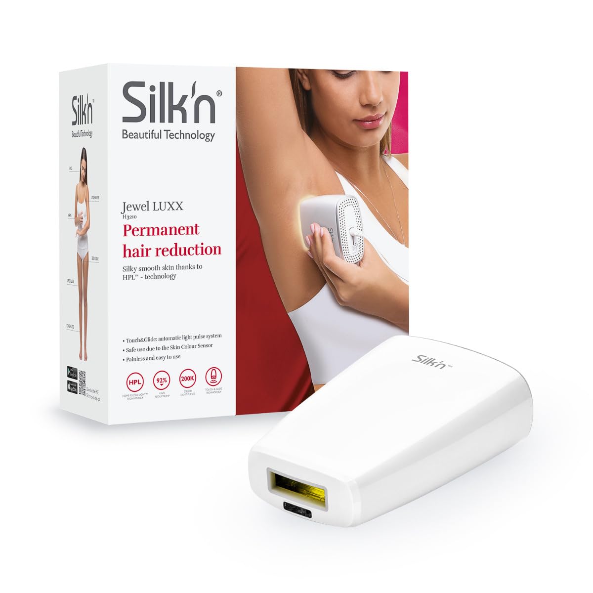 Silk'n Jewel Luxx - IPL pastāvīga matu noņemšana, piemērota jebkuram ādas tipam, 200 000 gaismas impulsu, balts