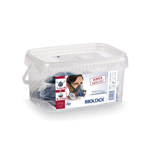 Moldex 712202 7000. sērijas TPE pusmaskas ar 2 x A1P2 R kombinēto filtru un uzglabāšanas spaini, M izmērs