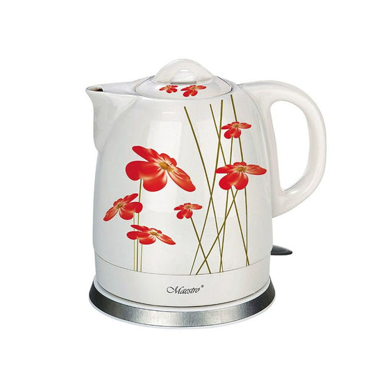 Maestro Feel MR-066-RED FLOWERS kettle - 1.5L capacity, 1200W power, vibrant red and white floral design.