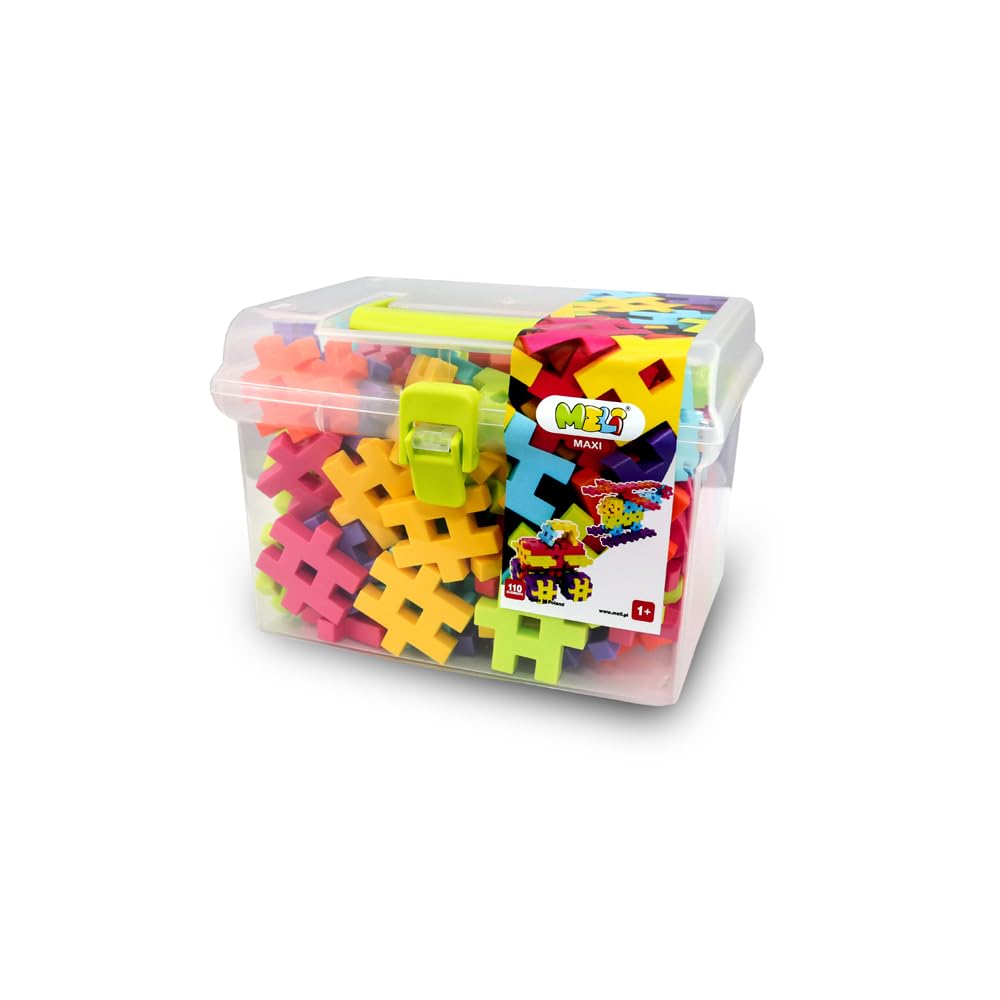 Meli Maxi Travel Box 110 – 110 colorful blocks for creative play – includes a practical travel case.