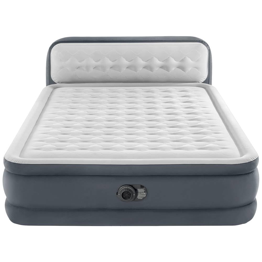 Piepūšamais matracis Intex 64448ND DuraBeam UltraPlush Headboard ar 220V sūkni, Queen, ar divslāņu Fiber-Tech iekšējo konstrukciju