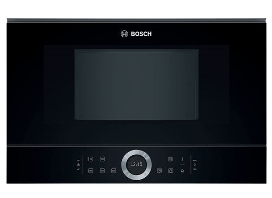 Bosch BFL634GB1 Sērija 8 Iebūvēta mikroviļņu krāsns, 38 x 60 cm, 900 W, durvju piestiprinājums pa kreisi, AutoPilot 7 7 automātiskās programmas, tīrīšanas atbalsts, TFT skārienekrāns, LED apgaismojums vienmērīgai apgaismošanai.