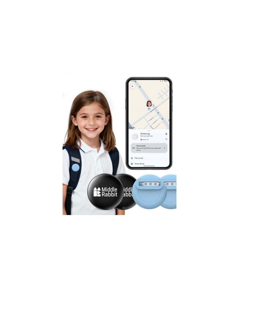 2 GPS izsekotāju komplekts bērniem Android ierīcēm, saderīgs ar Google Find Hub, bez abonēšanas maksas, Bluetooth izsekotāji ar silikona apvalku un drošības adatu