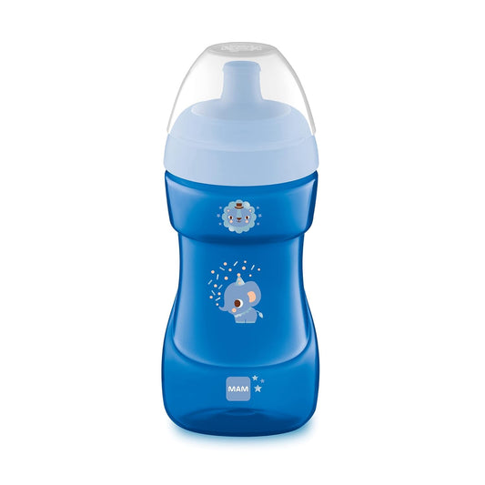 Mācību krūzīte MAM Sports Cup, 330 ml, hermētiska, 12+ mēneši, zilonis