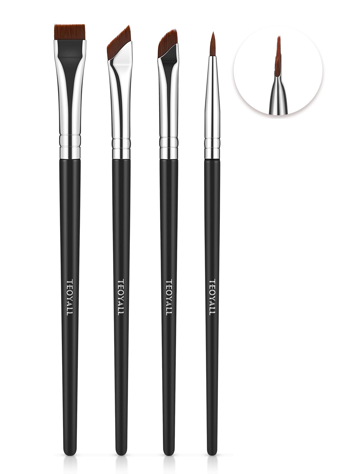 Acu lainera otas TEOYALL Eyeliner Pinsel Set, 4 gab. īpaši plānas, slīpas un precīzas acu lainera otas, plakana uzacu ota