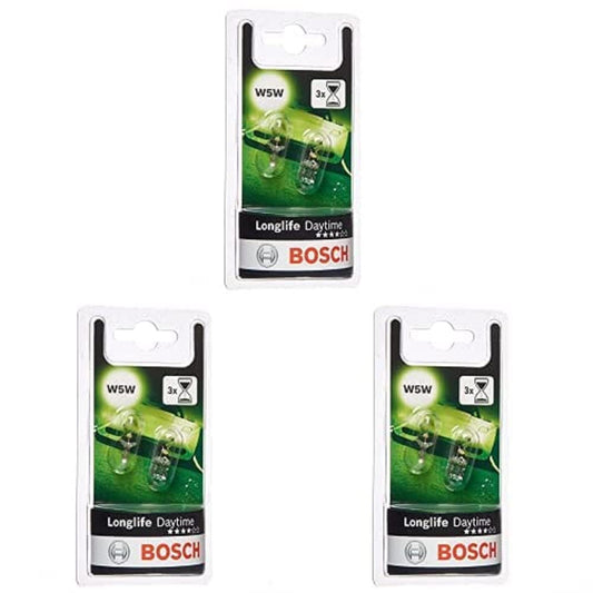 Bosch W5W Longlife Dienas Gaismas Automašīnu Lampas - 12 V 5 W W2,1x9,5d - 2 gab., 3 iepakojums