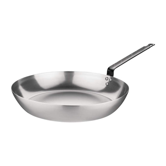 Vogue GD064 dzelzs panna - 25.4 cm melna, indukcijas saderīga, izturīga virtuves piederums.