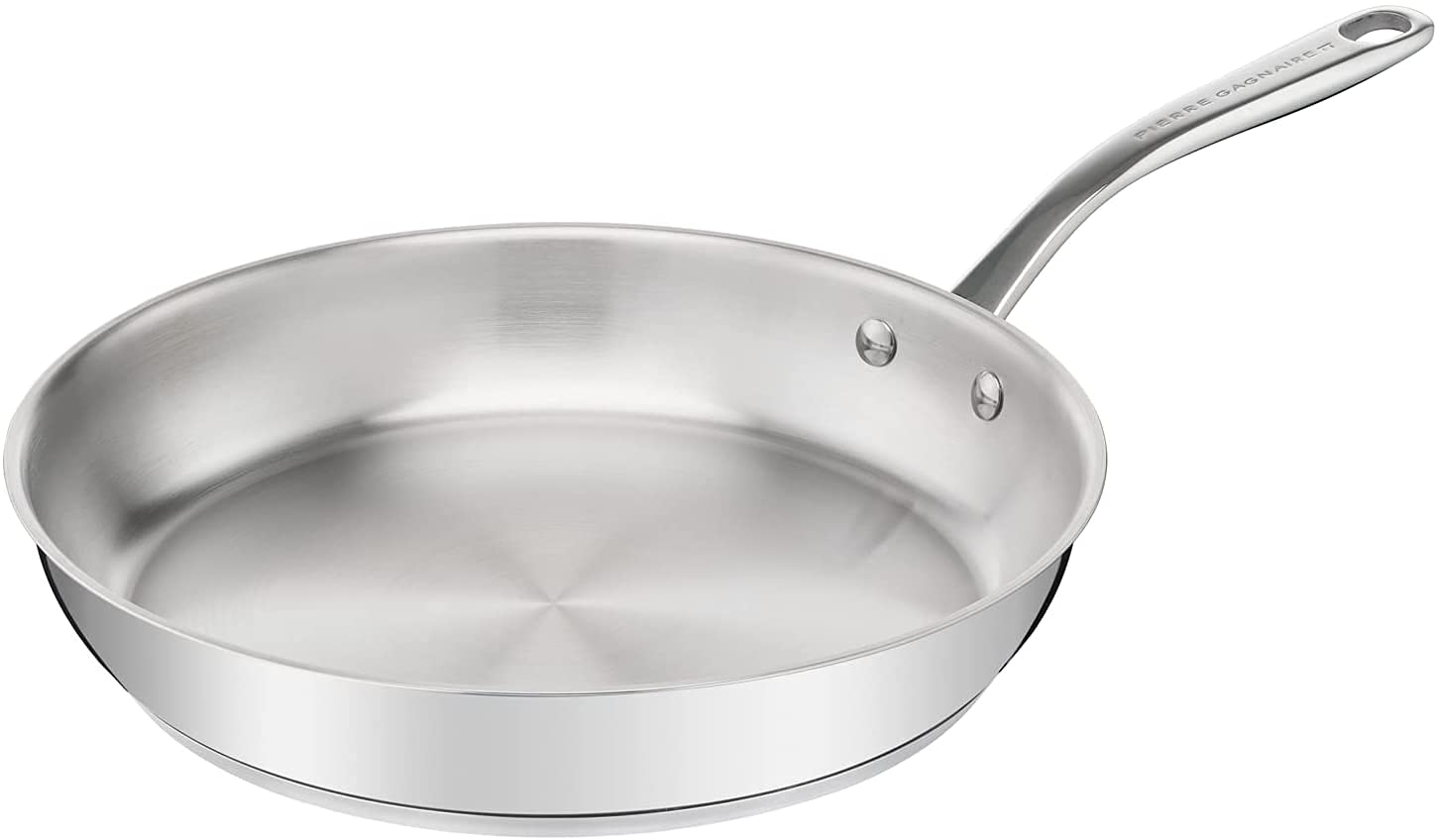 Tefal Pierre Gagnaire 24 cm nerūsējošā tērauda panna - siltuma sadale, kniedēts rokturis, izturīgs, elegants, piemērots visām plītīm.