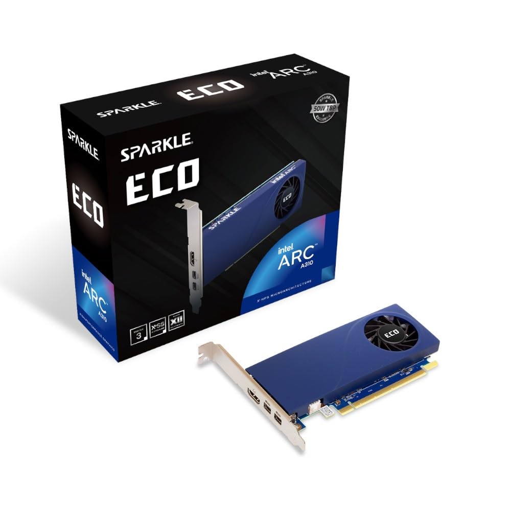 Sparkle Intel Arc A310 ECO - 4GB GDDR6, 50W TBP, single fan, HDMI x1, Mini DisplayPort x2, compact design, SA310L-4G
