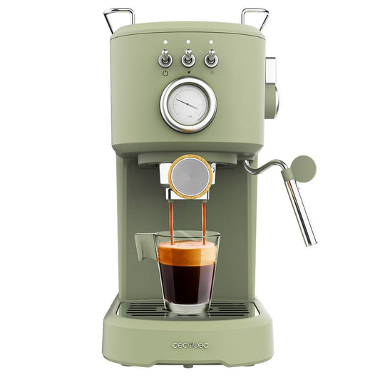 Cecotec espresso mašīna Compact Power Espresso 20 Retro zaļā krāsā 1100 W, 20 bāri, termobloka sistēma, rotējošs tvaika vārītājs, filtra roka ar divkāršu izeju un 2 filtri, 1,25 litri