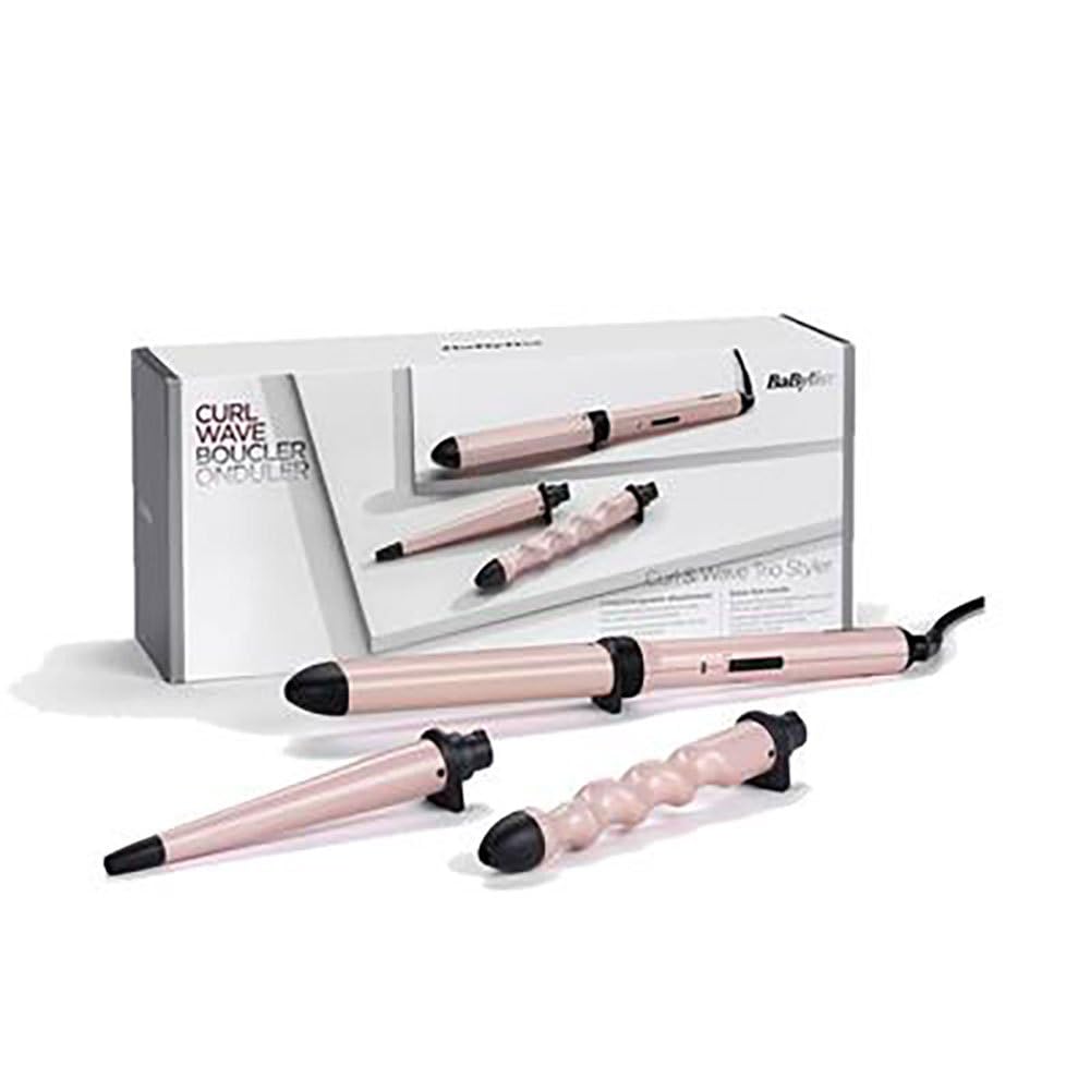 BaByliss Curl and Wave Trio Multistyler matu lokšķēres komplekts ar 3 uzgaļiem lokām, viļņiem un beach waves, keramiska pārklājuma, rozā, MS750E