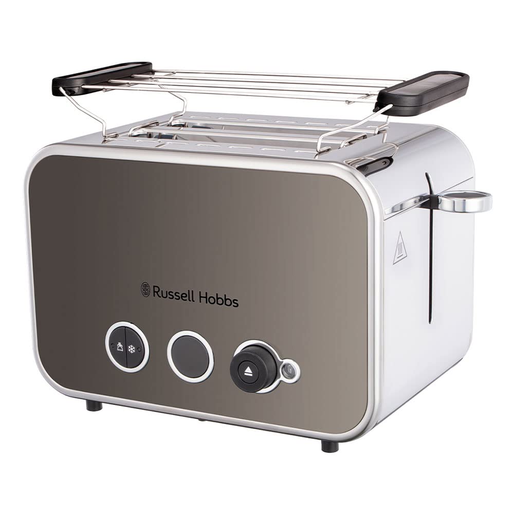 Russell Hobbs tosteris [divām šķēlēm] Distinctions nerūsējošais tērauds titāns (paplašinātas tosta slotiņas, iekļauts maizes uzkarsētājs, 6 brūnināšanas pakāpes + atkausēšanas un uzsildīšanas funkcija, Lift&Look funkcija, 1600 W) 26432-56