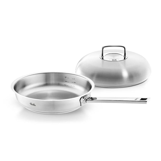 Fissler Original-Profi Collection - 2-piece stainless steel pan set, Ø 28 cm, induction-ready, raw handle, high lid, silver