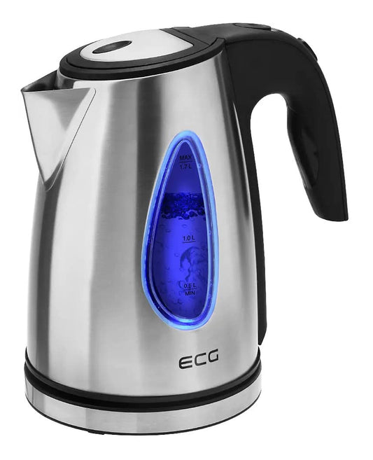 ECG RK 1740 Kettle - 1.7L stainless steel, blue backlight, stylish design, fast boiling.