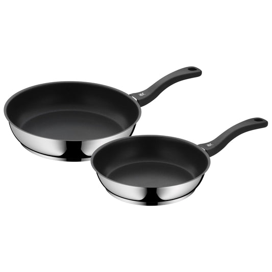 WMF Devil Pannas komplekts - 28 cm un 24 cm indukcijas pannas, Cromargan nerūsējošais tērauds, plastmasas rokturis