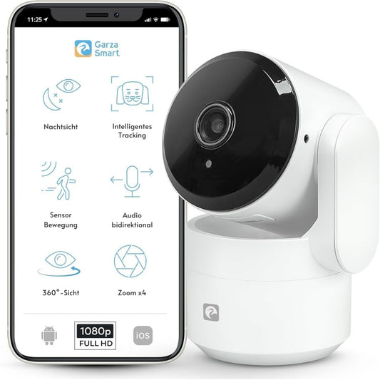 Garza - Viedā iekštelpu 360° uzraudzības kamera Smart IP WiFi 2.4GHz, 1080 HD, nakts redzamība, kustības noteikšana, privātuma režīms, tālvadība ar lietotni