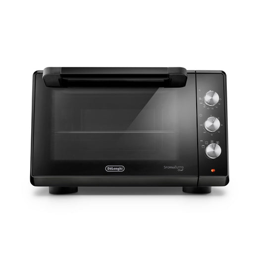 De'Longhi Chef EO34302 Elektriskais konvekcijas cepeškrāsns ar 5 gatavošanas režīmiem, divām stikla durvīm, temperatūra 80 – 230 °C, taimeris 120 minūtes, ieskaitot cepšanas plāti un grilu, ietilpība 34 l, 2000 W, melns