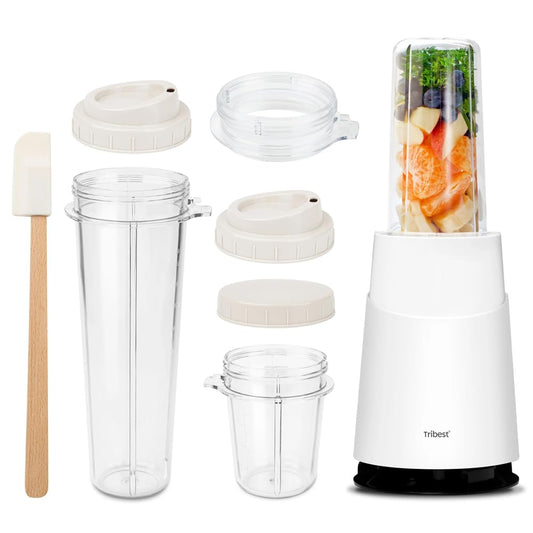 Tribest 410B PB410B stationary mixer - white plastic, powerful motor, easy-to-use design, perfect for smoothies and soups.