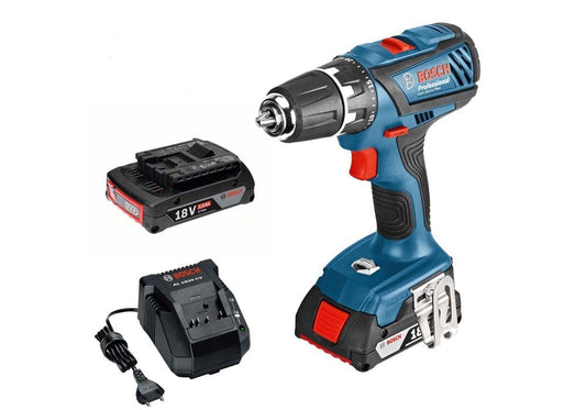 Bosch Professional 18V akumulatora urbjmašīna GSR 18-2-LI - 63/24 Nm griezes moments, 2x 2.0Ah akumulators, GAL 18V-20 lādētājs.