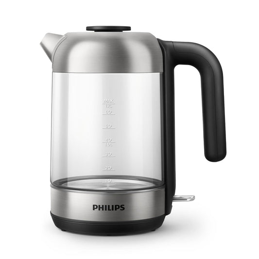 Philips ūdens vārītājs - 1,7 l tilpums, atsperu vāks, kontrolgaisma, stikls, pagriežama pamatne (HD9339/80)
