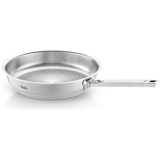 Fissler Original-Profi Collection - 24 cm stainless steel frying pan with internal scale, non-stick grilling surface, induction compatible.
