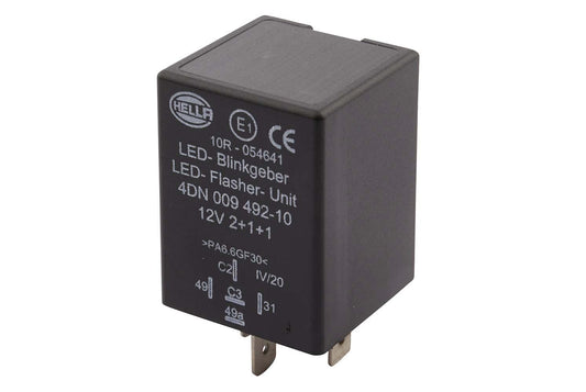 HELLA 4DN 009 492-101 blinkeru relejs - 12V - 5-polu - pieslēgts - LED - ar turētāju