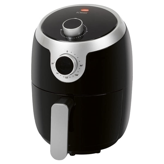 Bomann FR 6050 H CB - 1.8L hot air fryer, oil-free, 1000W, low smoke, ideal for fries and chicken wings, black/silver.