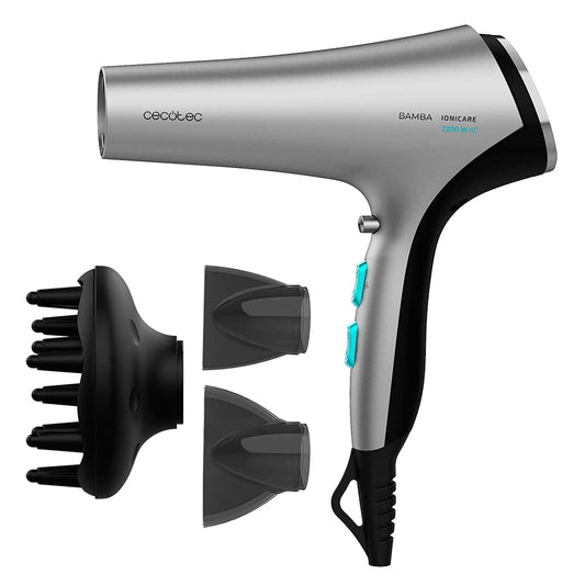 Cecotec matu žāvētājs Bamba IoniCare 5320 Flashlook melns. 2200W AC matu žāvētājs ar diviem koncentratoriem un difuzoru, jonu tehnoloģija, 2,5 m kabelis, aukstā gaisa funkcija (melns)