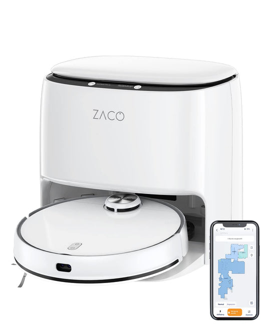 ZACO M1S Saug Wischroboter - pašattīrīšanās, lāzernavigācija, 4L ūdens tvertne, 180 min tīrīšana, dzīvnieku spalvām.