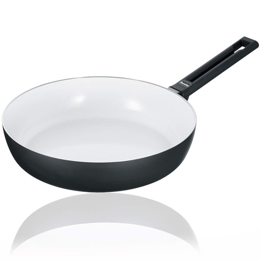 Berndes sautēšanas panna Starter b.nature - augsta mala, ilgtspējīgs kvarca pārklājums, 28 cm, balta, piemērota indukcijai.