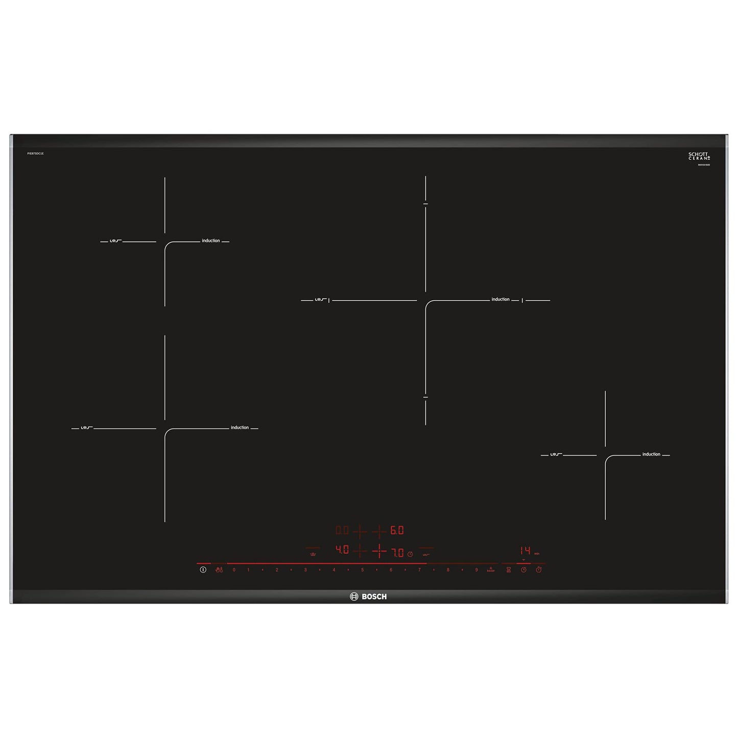 Bosch PIE875DC1E 8. sērijas indukcijas plīts virsma (patstāvīga), 80 cm plata, DirectSelect Premium - augstākais lietošanas komforts, PerfectFry cepšanas sensors - vairs nav piededzināšanas.